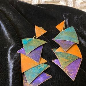 FINAL PRICE 
Brushed Metal Hanging Triangles Earrings